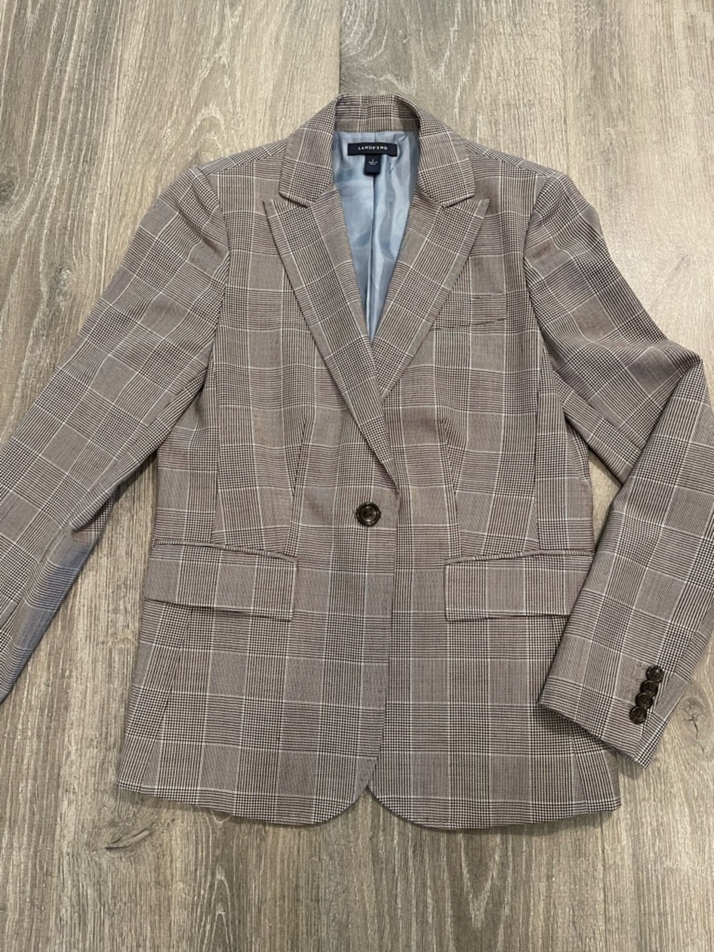 Lands' End Gray Plaid Wool Cashmere Suit Jacket Blazer Size 6 Regular